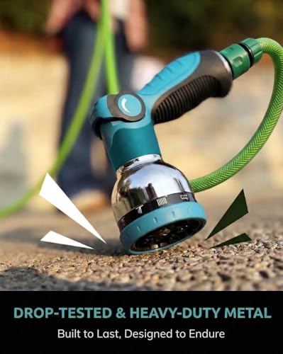 Garden Hose Nozzle Heavy Duty, Metal Water Hose Sprayer with 10 Adjustable Spray Patterns, Thumb Control On Off Valve, High Pressure Hose Nozzle for Watering, Cleaning, Car Washing & Pet Shower - color: Blue, size: 1Pack
