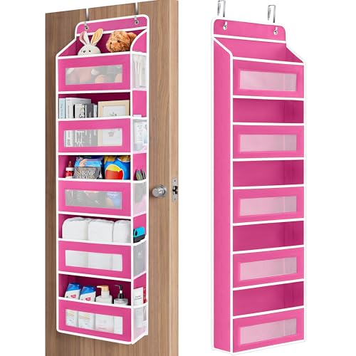 JARLINK Over The Door Organizer Storage, 5 Shelf Hanging Door Organizer with 5 Large Capacity Pockets, Anti Tilt 44 lb Load Behind Door Storage for Bedroom, Bathroom, Pantry, Nursery, Rose Pink - color: Rose Pink, size: 1 Pack