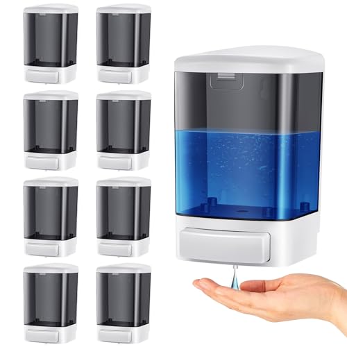 Hushee 8 Pcs Plastic Wall Mounted Soap Dispenser Commercial Manual Soap Containers Wall Dispenser for Kitchen Shower Hotel Liquid Shampoo Gel Chamber (33.8 oz 1000 ml,Black) - color: Black, size: 33.8 oz 1000 ml