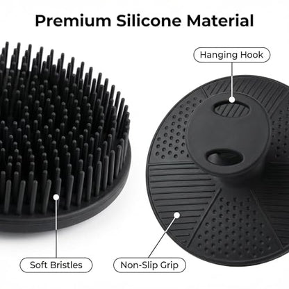 Silicone Scrub Brush for Dishes and Kitchen Cleaning, Soft Non-Scratch Sponge for Pots, Pans, Fruits, Vegetables, Reusable Dishwashing Brush with Hanging Hook, Black