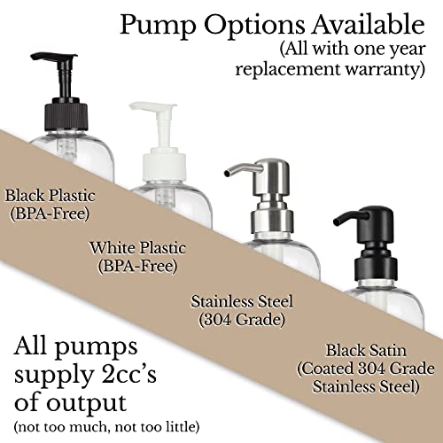 Clear Refillable Hand and Dish Soap Dispenser Set with Pumps for Kitchen Sink - PET Plastic Soap Bottles Refillable with Pump - Waterproof Labels - 16 oz, 2 Pack (Black Plastic) - color: Black Pumps