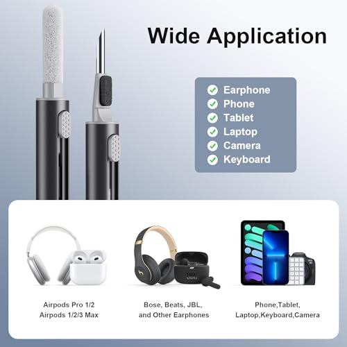 Hyashee Cleaner Kit for Airpods Pro 1 2 3 Multi-Function Cleaning Pen with Soft Brush Flocking Sponge for Bluetooth Earphones Case Cleaning Tools Black - color: Black