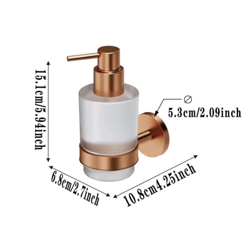 Soap Dispenser, Zinc Alloy + Frosted Glass Soap Dispenser Set with Pump,Wall Mounted Bath Accessories for Bathroom and Kitchen,Rose Gold - color: Rose Gold