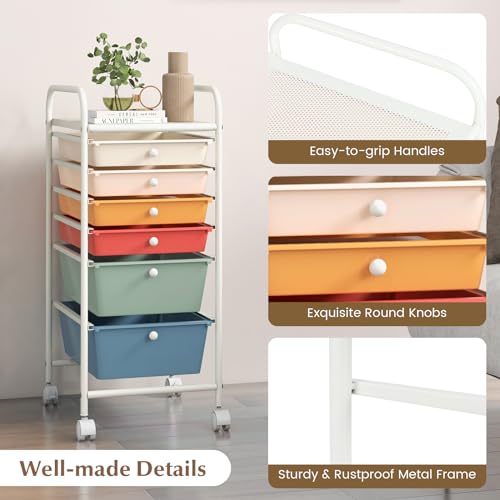 DREAMADE Rolling Cart With Storage Drawers, Utility Cart With Removable Plastic Drawers, Lockable Wheels for Classroom Organization, Art Supplies, Office, Scrapbook (6 Drawers, Macaron) - color: Macaron, style: 6 Drawers