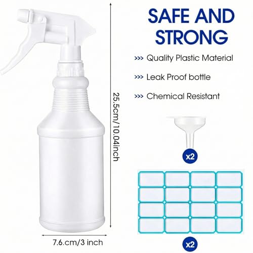 Yinder 18 Pcs 16 Oz Plastic Spray Bottle Bulk Empty Refillable Spray Bottles for Cleaning Solution Leak Proof Water Sprayer with Adjustable Nozzle Mist/Stream Mode(White) - color: White
