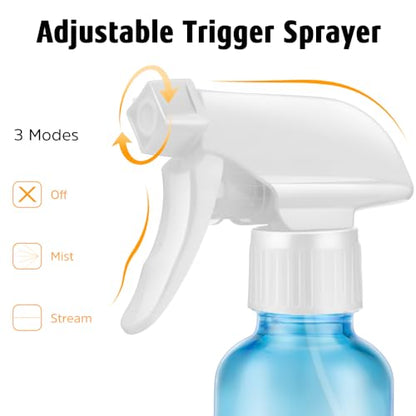 Tecohouse Glass Spray Bottles 4 oz, 2 Pack Spray Bottles for Hair Empty Refillable Fine Mist Sprayer with Labels, Funnel, Pipettes Blue - color: Blue