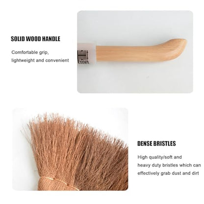 Chinese Style Dust Pan and Broom Set with Long Handled for Home, Palm Fiber Brooms and Solid Wood Dustpan Combo Set, Upright Stand Up Sweep Tool for Lobby Floor Yard Home Kitchen Office Use,B - color: B