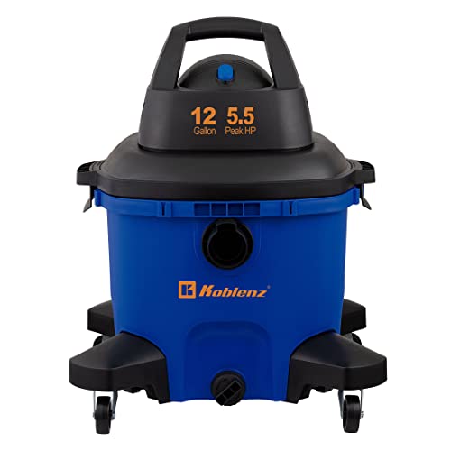 Koblenz WD-12 L4 Wet Dry Vacuum Cleaner, 12 Gallon 5.5 PHP, 3-in-1 Suction & Blower, 32 ft Reach, Drain Plug, Large Vacuum Cleaner for Car, Shop Vacuum Wet and Dry, Click-N-Lock Hose, Blue/Black - size: 12 Gallon 5.5 HP