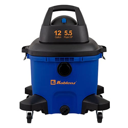 Koblenz WD-12 L4 Wet Dry Vacuum Cleaner, 12 Gallon 5.5 PHP, 3-in-1 Suction & Blower, 32 ft Reach, Drain Plug, Large Vacuum Cleaner for Car, Shop Vacuum Wet and Dry, Click-N-Lock Hose, Blue/Black - size: 12 Gallon 5.5 HP