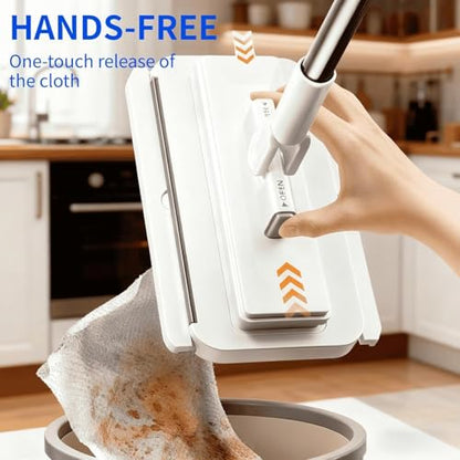 Snap Grip Mini Mop, Zero-Touch Gap Dust Cleaner with 39' Lazy Mop Stick & Locking Head, Dust Mop for House Wall Bathroom Toilet Corners Multi Surface Cleaning with 5 Cloths