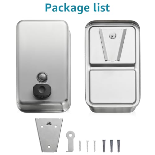 Commercial Wall Mount Soap Dispenser - Stainless Steel Bathroom Hand Soap 38.8oz Liquid - Anti-Leak Pump and Large Capacity Brushed Refillable - size: Vertical 38.8oz