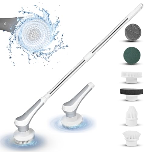 CITRICACID Electric Spin Scrubber Upgraded Battery, Cordless Shower Scrubber with 8 Scrub Brush, 2 Speed with Adjustable Extension Handle,Scrubber for Bathroom Bathtub Tile Floor