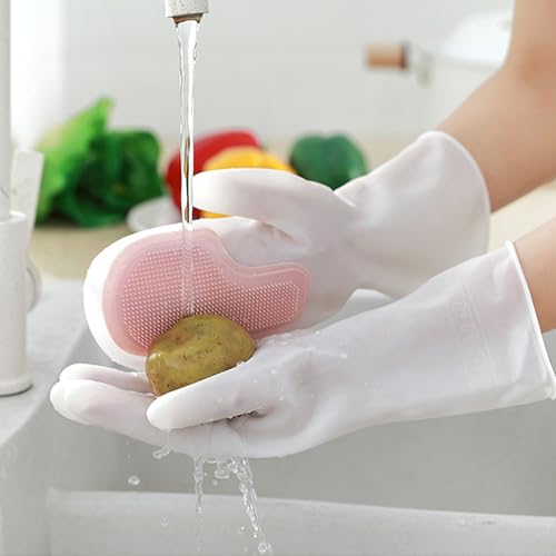 1 Pair Magic Scrubber Gloves, Latex Waterproof Kitchen Gloves for Dish Washing & Laundry, Multi-Purpose Reusable Scrub Mitts