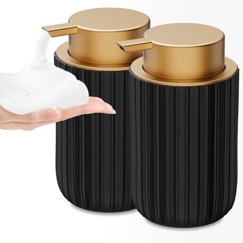 Ceramic Foaming Soap Dispenser, 12 oz Bathroom Foam Hand Soap Dispenser, Refillable Lotion Soap Dispenser with Removable Pump for Kitchen Hand Wash Dispenser, Modern Home Decor(2Pack-Black) - color: Matte Black-2pack