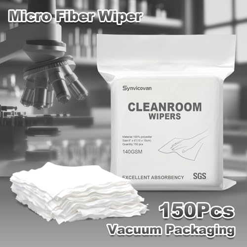 Cleanroom Wipers 6"x6"(150 Pcs, 100% Polyester, Class 100, 140GSM) Double Knit 100% Lint Free Cloths with Ultra-fine Filaments, Laser Sealed Edge Ultra-Soft Wipers - size: 150 Count (Pack of 1)
