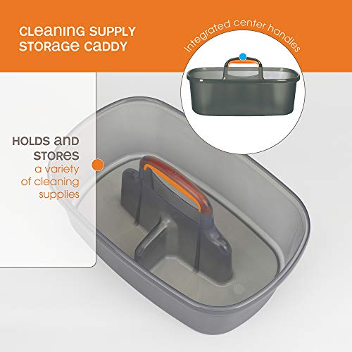 Casabella Plastic Multipurpose Cleaning Storage Caddy with Handle, 1.85 Gallon, Gray and Orange & Plastic Rectangular Cleaning Bucket with Handle, Clear, 4 Gallon