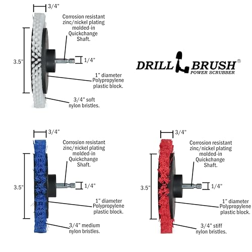 Drillbrush Drill Powered Crevice Cleaning Tool Variety Pack - Interior Car Detailing Kit Drill Brush Set - Soft, Medium, and Hard Bristle Crevice Cleaning Brush Attachments - Car Detailing Supplies - size: edge brush (WBR)