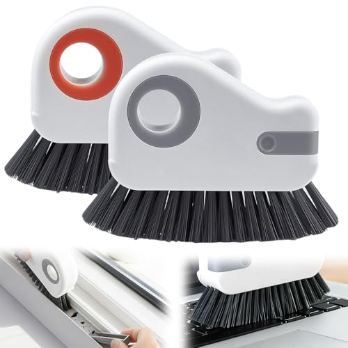 2 in 1 Window Track Cleaning Brush, 2026 New Groove Crevice Cleaning Tool, Multifunctional Hard Bristle Grip Brush with Hidden Scraper, Gap Scrub Brush for Sliding Door, Window Sill (2Pcs-Grey+Orange) - color: 2pcs-grey+orange