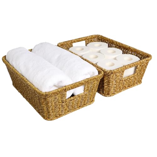 Wicker Storage Basket, Washable Waterproof,Woven Basket for Pantry, Toilet, Bathroom, Bedroom, Patio,Tan,2-pack - color: Tan, size: Large
