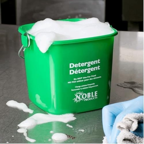 Cleaning Bucket with Handle - 3-Quart Square Sanitizer Bucket - Red & Green Pail for Commercial Sanitizing - Small Bucket for Cleaning Restaurant, Kitchen, Home, Food Service Use (Set of 2)