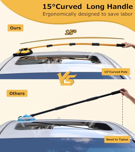 anngrowy 56.7" Car Wash Brush Mop Kit Mitt Sponge with Long Handle Car Cleaning Supplies Kit Tools Car Washing Duster Exterior Scratch Free, Chenille Replacement Head Extension Pole - color: Black