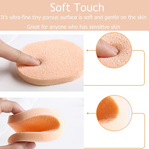 Facial Sponge Compressed,60 Pcs PVA Professional Makeup Removal Wash Round Face Sponges Spa Pads Exfoliating Cleansing for Women,Orange - color: Orange