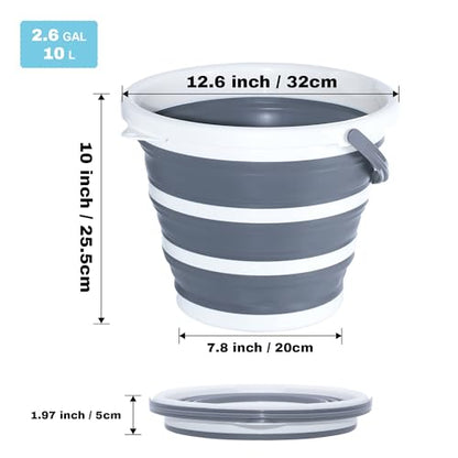 10L Round Collapsible Bucket, 2.6 Gallon Portable Folding Water Container with Handle for Camping, Fishing, Hiking, Travel & Gardening
