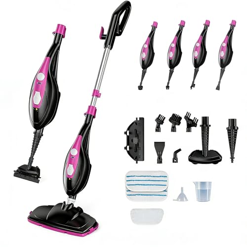 Steam Mop for Floor Cleaning, Handheld Electric Mop Steamer for Home, Hardwood Floor Steamer for Kitchen, Living Room Wood Floor Tile Carpet Clothes Cleaning, Black and Pink - color: Black and Pink