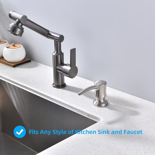 Soap Dispenser for Kitchen Sink, Built in Sink Soap Dispenser Brushed Nickel ABS Pump Head with 11 Ounce Soap Bottle - color: Brushed Nickel