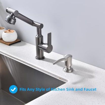 Soap Dispenser for Kitchen Sink, Built in Sink Soap Dispenser Brushed Nickel ABS Pump Head with 11 Ounce Soap Bottle - color: Brushed Nickel