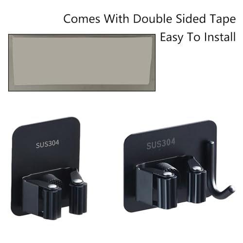 SagaSave 2PCS Wall Mounted Broom Holder Mop Self-Adhesive Holder Mop Broom Organizer with Hooks Hanger Drill-Free Holder for Bathroom Kitchen - size: 2 Size