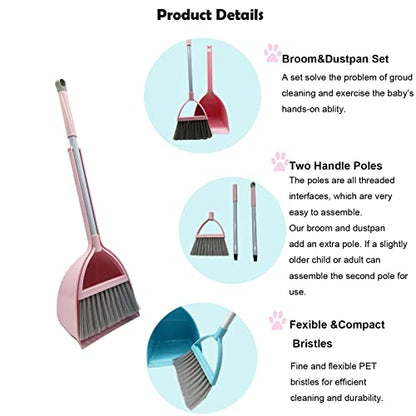 Kids Broom and Dustpan Set-Mini Dustpan and Broom for Children Housekeeping Pretend Play Cleaning Tools Set (Blue) - color: Blue