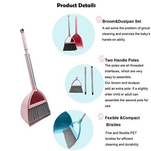 Kids Broom and Dustpan Set-Mini Dustpan and Broom for Children Housekeeping Pretend Play Cleaning Tools Set (Pink) - color: Pink
