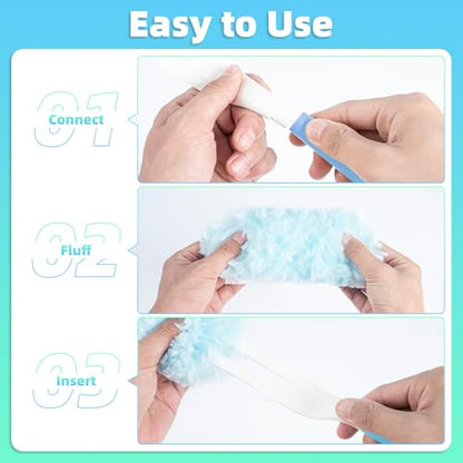 30 Count Light Blue Duster Refills Compatible with Swiffer Handle, 360° Multi-Surface Duster Refills with 1 Handle, 5X Microfibers Disposable Dusters for Home, Office Cleaning - color: 30 Blue Refills + Short Handle
