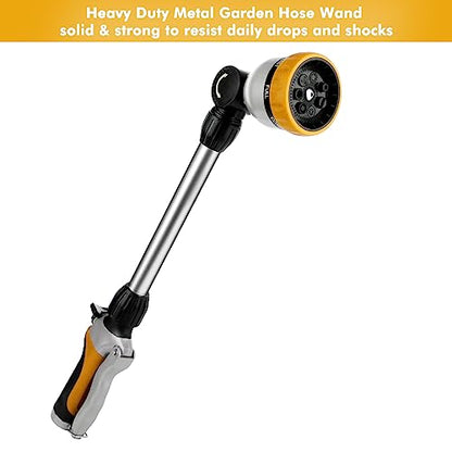 RESTMO Metal Watering Wand, Heavy Duty Garden Hose Wand with 180° Swivel Ratcheting Head, 16'' Hose Nozzle Sprayer with 7 Spray Patterns and Flow Control, for Water Hanging Baskets and Shrubs, Yellow - color: Yellow