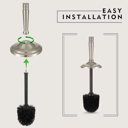 Stain Nickel Toilet Brush and Holder Set, Stainless Steel Toilet Brush for Bathroom,Heavy Duty Silver Toilet Bowl Brush,Deep Cleaning Modern Toilet Cleaner Brush -Space Saving, Covered Brush - color: Satin Nickel