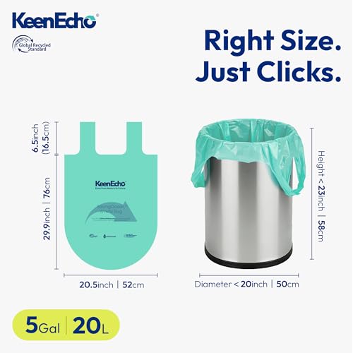 5 Gallon 50 Counts Small Green Trash Bags with Handle, Ocean Fishing Nets Upcycling, Sage & Sea Salt Scented, Plastic Garbage Bags, Waste Bag for Bathroom, Kitchen, Office and Pets - color: 5 Gal, size: 1 Roll