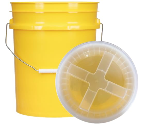 House Naturals 5 Gallon Food Grade Plastic Bucket with Air Tight Screw on Lid Made in USA Container (Yellow Bucket with Clear lid) - color: Yellow Bucket With Clear Lid