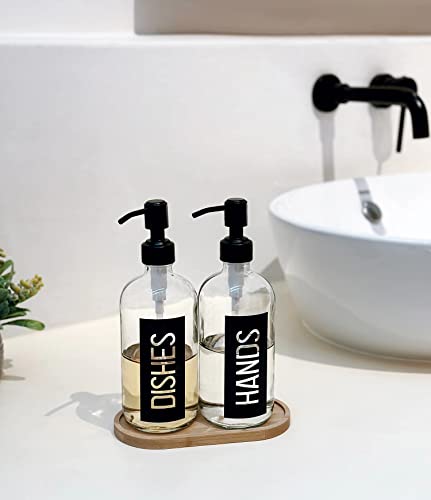 JASAI 2Pack 18OZ Glass Soap Dispenser, Black Stainless Steel Pump, Kitchen Dispenser with Classy Label, Refillable for Dishes - color: Black With Black Pump