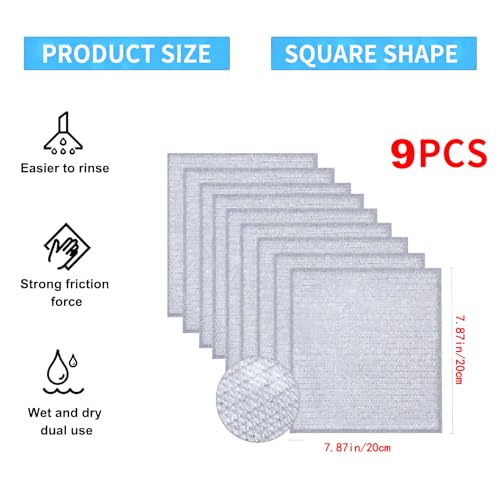9PCS New Multifunctional Non-Scratch Wire Dishcloth, Multipurpose Wire Dishwashing Rags for Wet and Dry, Scrubs & Cleans for Pot, Bowl, Descaling, Kitchen Grime,Dishes, Sinks, Counters