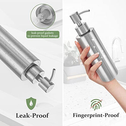 ARKTEK -Stainless Steel Countertop soap dispenser Rust Proof Liquid Hand soap dispenser, Premium Kitchen Pump for Liquid Bathroom Hand Dish Lotion (11.8 Oz / 350 ml) - color: Silver