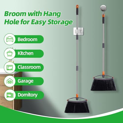 2 Pack Stiff Bristle Broom for Sweeping Indoor, Heavy Duty Broom with Collapsible Handle, Ideal for Indoor Outdoor Hardwood Floors Kitchen Salon Camping Cat Pets Hair Home Room Office, Gray - size: Unflagged Bristle-2 Pack