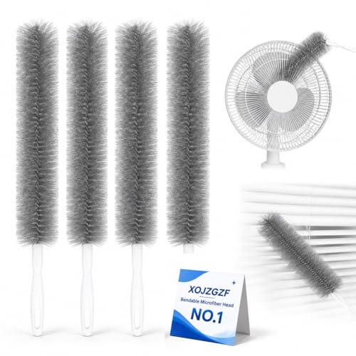 Bendable Microfiber Head, Reusable Dust Remover, High Ceiling Fan Cleaning Brush, Long Damp Duster for Cobweb, Air Conditioner Cleaner, Car Ac Vent Brushes, Blind Washable Dusters Kit Tool(4*Gray) - color: 4*gray
