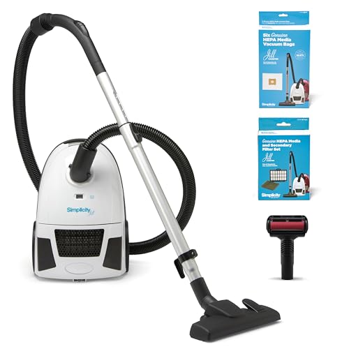 Simplicity Vacuums Jill Canister with Bags, Filter Set, and Pet Upholstery Tool Bundle, Rug and Hardwood Vacuum Cleaner with Dual-Certified HEPA Filter and Bag, Pet Vac