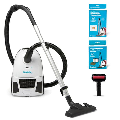 Simplicity Vacuums Jill Canister with Bags, Filter Set, and Pet Upholstery Tool Bundle, Rug and Hardwood Vacuum Cleaner with Dual-Certified HEPA Filter and Bag, Pet Vac