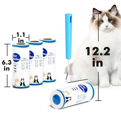 Large Surface Extra Sticky Lint Roller 6.3'', 444 Sheets Long Handle Pet Hair Removal, Dog and Cat Lint Remover for Clothes, Furniture, Carpet - size: 444 Sheets