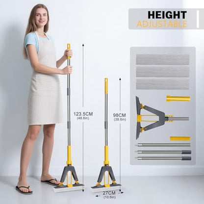 Masthome Sponge Mop,Roller Sponge Mop with 3 Absorbent PVA Mop Refills,Self Squeeze Sponge Mops and Stainless Steel Handle,PVA Sponge Mops for Floor Cleaning - color: Yellow