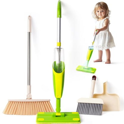 Kids Cleaning Toy Set,Mini Spray Mop Montessori Toys Pretend Play Cleaning Tool for Toddlers with Spray Mop & Kids Broom Dustpan Set Cleaning Toys Gift for Toddlers Girls Boys Age 3+ - size: Green, style: Cleaning Set