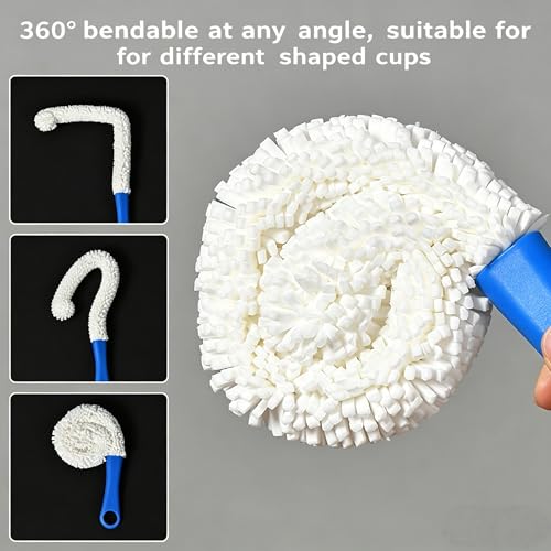 Long Bottle Brush Cleaner for Decanters & Water Bottles,16 Inch Flexible Foam Cleaning Wand for Vases, Wine Glasses, and Glassware - color: Blue