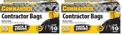 Commander 55 Gallon 3 MIL (eq) Heavy Duty Contractor Bags with Flap Ties - 36" x 56" with flaps - For Contractor,Industrial,& Outdoor,(Pack of 20) - size: 1 Count (Pack of 20)